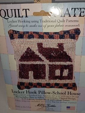 Quilt Mates Cream and Burgundy Locker Hook Pillow Kit School House Pattern DIY